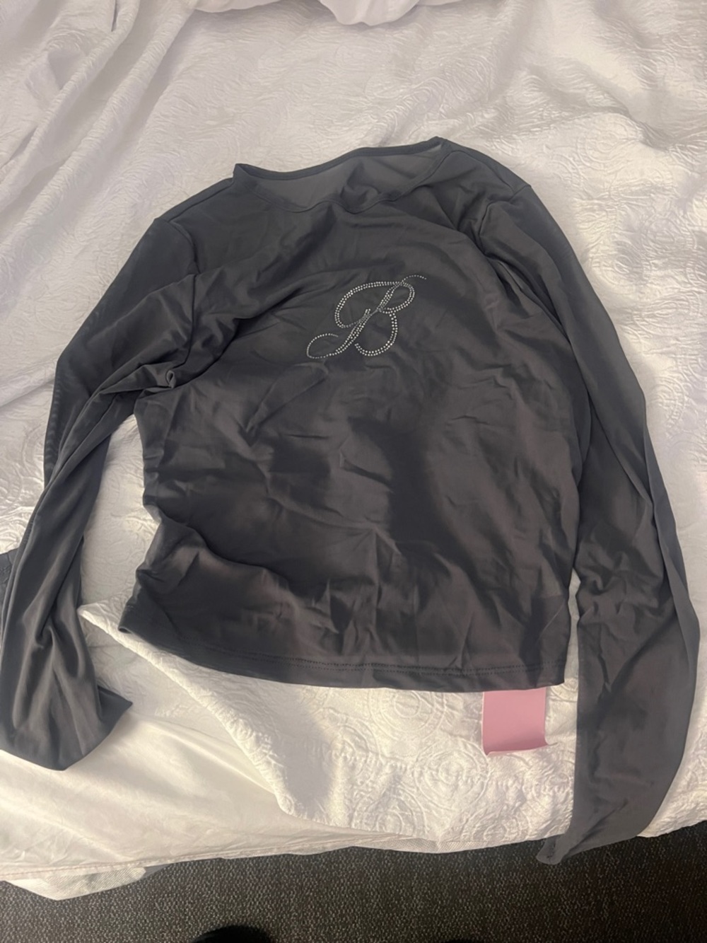 Baby Phat Black Long Sleeve Top with Rhinestone 'B' Accent